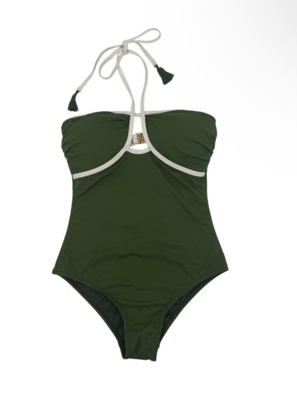 Commense Olive Green One-Piece Swimsuit with Cream Trim